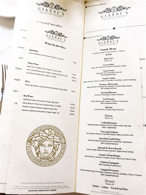 versace dinner menu|restaurant inside Versace mansion.